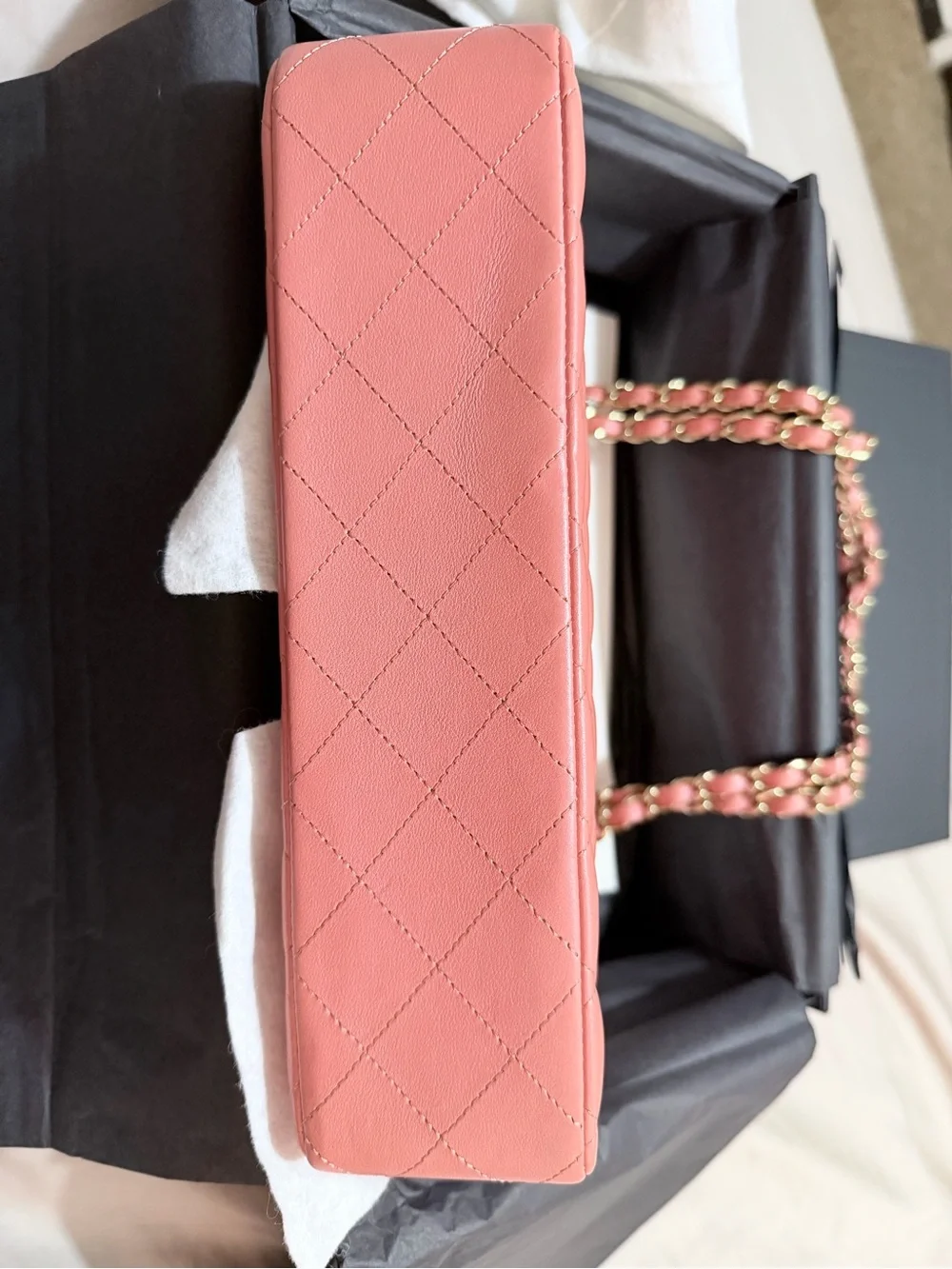 CHANEL Quilted Shoulder Bag in Coral Pink with Gold Hardware